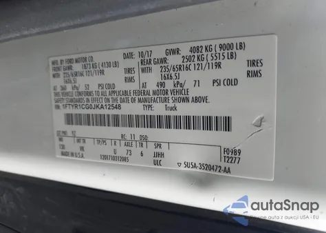 2018 Ford Transit-250 from USA, damaged, VIN 1FTYR1CG0JKA12548